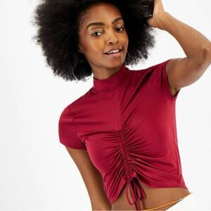 Crave Fame Burgundy short sleeve ruched #cropped #shirt #top